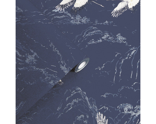 Tapete mit Kranich- und Bergmuster