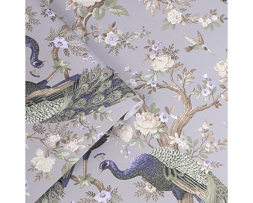 Tapete mit Pfauen und Blumenmuster