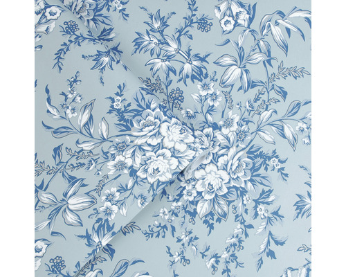 Tapete mit floralem Muster in Blau und Weiß