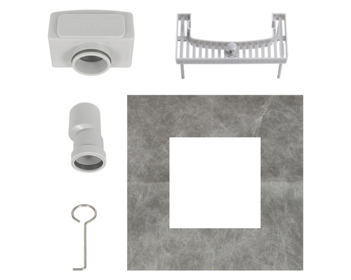 Duschablauf Komplettset mit Siphon, Montagerahmen, Geruchsverschluss und Montagehaken