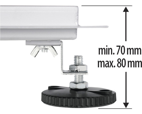 Verstellfuß mit einem Verstellbereich von 70 bis 80 Millimetern
