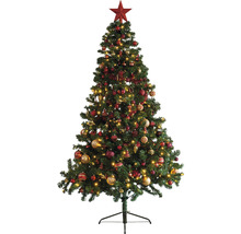 Geschmückter Weihnachtsbaum mit Christbaumschmuck und Beleuchtung