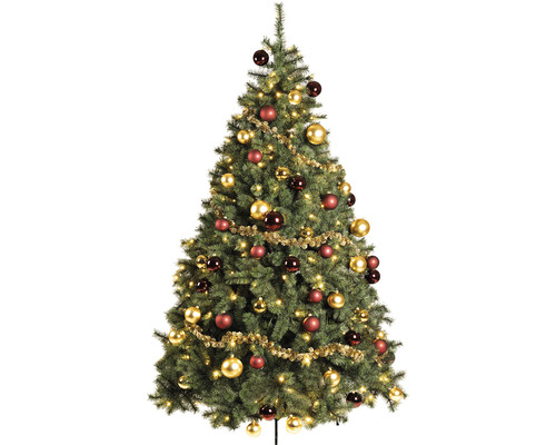 Geschmückter Christbaum mit Christbaumkugeln und Lichterkette