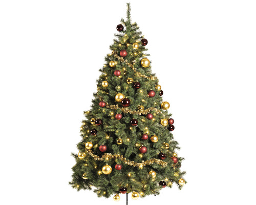Geschmückter Weihnachtsbaum mit Christbaumkugeln und Lichterkette