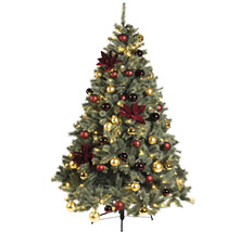 Geschmückter Christbaum mit Kugeln und Blumen