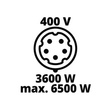 Symbol für 400 Volt, 3600 Watt bis maximal 6500 Watt