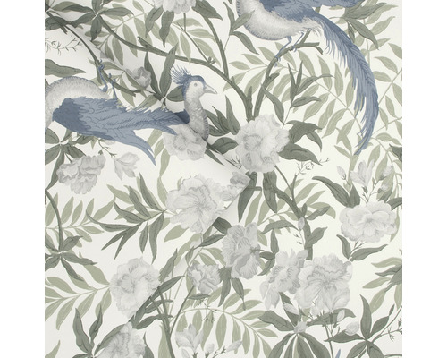 Tapete mit floralem Muster und Vogelmotiven