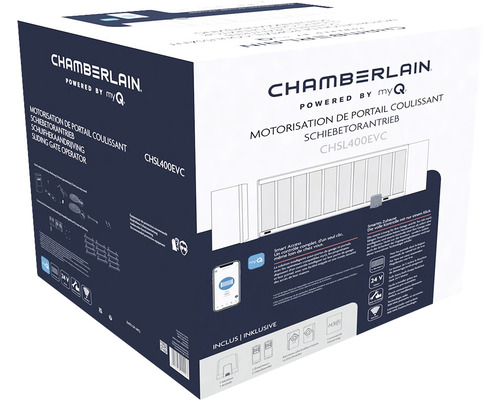 Verpackung des Chamberlain Schiebetorantriebs CHSL400EVC
