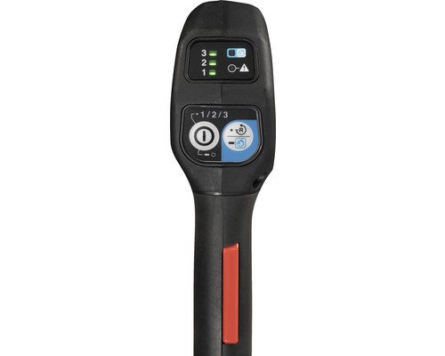 Nahaufnahme des Bedienelements eines Elektrowerkzeugs mit Leistungsstufenanzeige und Funktionswahlschaltern