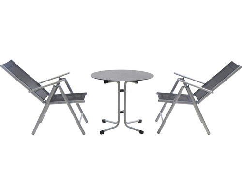 Gartenset mit zwei Klappstühlen und einem runden Tisch