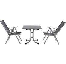 Gartenset mit Tisch und zwei Stühlen aus Metall und Textil