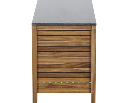 Gartenschrank aus Akazienholz mit grauer Tischplatte