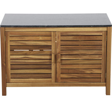 Waschbeckenunterschrank aus Holz mit zwei Türen und Steinplatte