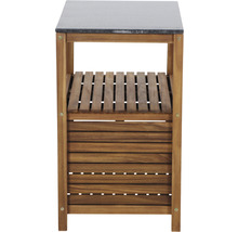 Gartentisch aus Holz mit Ablagefläche und Steinplatte