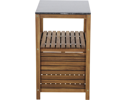 Gartentisch aus Holz mit Ablagefläche und Steinplatte