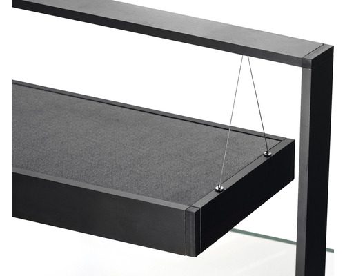 Detailaufnahme einer schwarzen Aquarienabdeckung mit Aufhängung