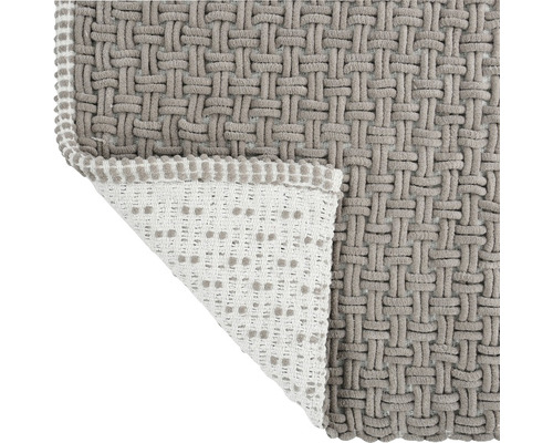 Grauer Badteppich mit gewebter Struktur und rutschfester Rückseite