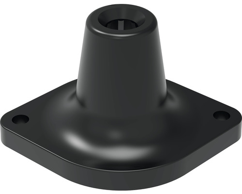 Schwarzer Befestigungsfuß mit quadratischer Grundplatte und Bohrungen
