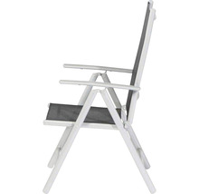 Gartenstuhl aus Aluminium und Textil in Seitenansicht