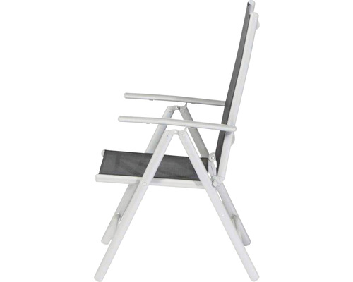 Gartenstuhl aus Aluminium und Textil in Seitenansicht