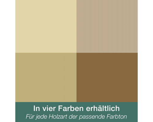 Erhältlich in vier Farbtönen passend für jede Holzart