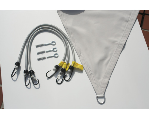Dreieckiges Sonnensegel mit Gummibändern und Befestigungsmaterial