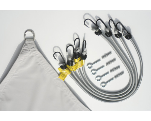 Befestigungsset für Sonnensegel mit Spannseilen, Haken, Schrauben und Dübeln