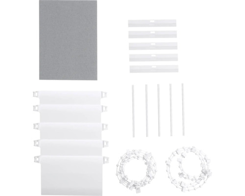 Jalousie Ersatzteile Set mit Stoff, Lamellen, Beschwerungsplatten, Wendestäben und Ketten