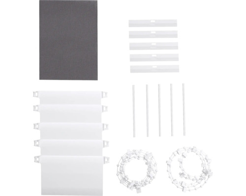 Vertikaljalousien Ersatzteile Set mit Lamellen, Beschwerungsplatten, Verbindungsstücken und Ketten