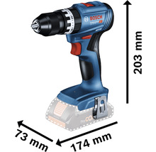 Akkuschrauber mit den Maßen 203 mm Höhe, 73 mm Breite und 174 mm Länge