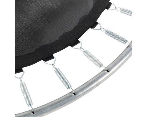 Detailaufnahme von Trampolinfeder, Sprungtuch und Rahmen