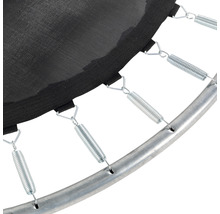 Detailaufnahme von Trampolinfedern, Sprungtuch und Rahmen.