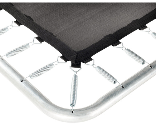 Detailansicht von Trampolinfederung, Sprungtuch und Rahmen