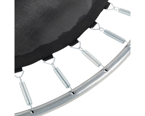 Detailansicht eines Trampolins mit Federn, Sprungtuch und Rahmen