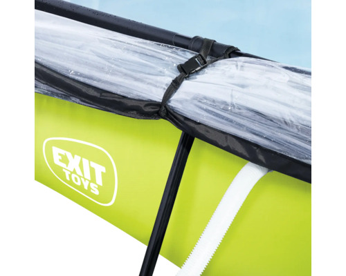Detailansicht einer EXIT Toys Poolabdeckung mit Befestigung am Poolrahmen