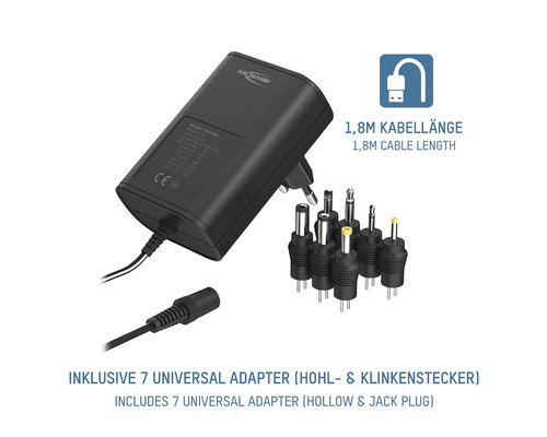 Ansmann Universal-Netzteil mit 1,8 Meter Kabellänge und sieben Universaladaptern