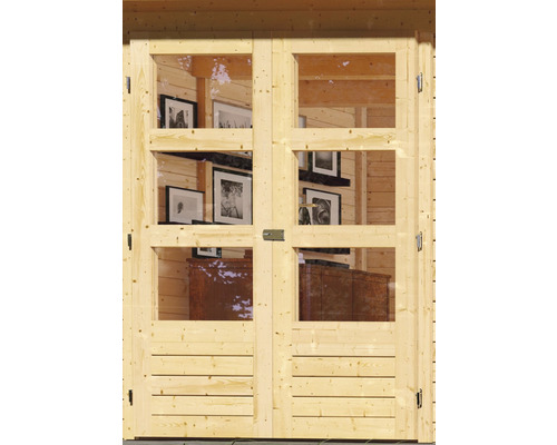 Doppeltür aus Holz mit Glaseinsätzen für Gartenhaus