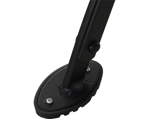 Detailansicht des Standfußes eines Produkts mit Schrauben und Profil