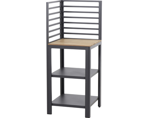 Gartentisch mit zwei Regalböden und Gitterrückwand