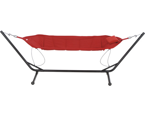 Hängematte mit Stahlgestell und Kissen