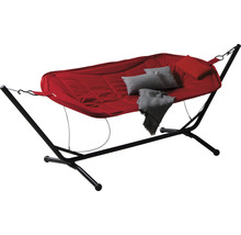 Hängematte mit Stahlgestell, gesteppter Liegefläche und Kissen