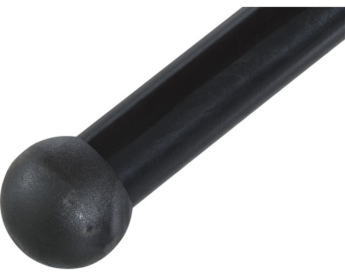 Detailaufnahme eines schwarzen Metallpfostens mit Kugelende