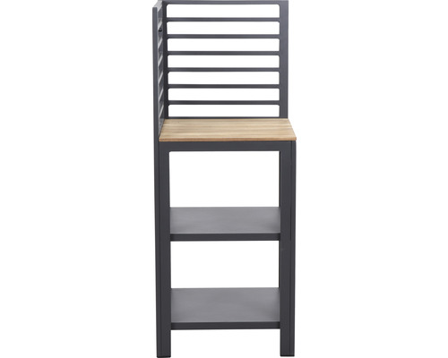 Gartentheke aus Metall mit zwei Regalböden und einer Arbeitsplatte aus Holz