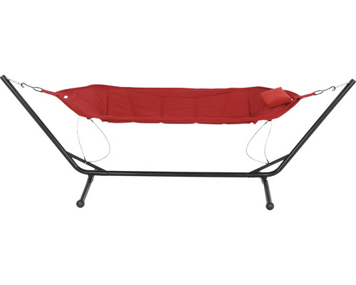 Freistehende Hängematte mit Kissen und schwarzem Stahlgestell