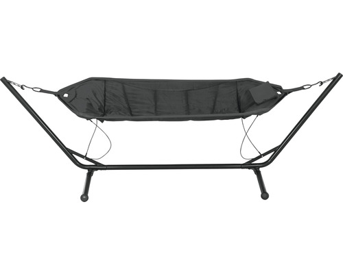 Graue Hängematte mit Gestell für den Garten