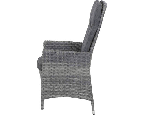 Gartensessel aus Polyrattan mit Armlehne und Kissen, Seitenansicht