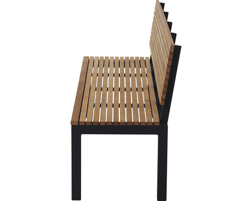 Gartenbank aus Holz mit Metallgestell in Seitenansicht