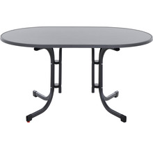 Ovaler Gartentisch mit Glasplatte und Metallgestell