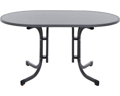 Ovaler Gartentisch mit Glasplatte und Metallgestell