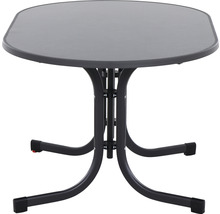 Grauer Gartentisch mit Stahlgestell und Kunststofftischplatte